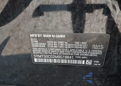 2021 BMW X3 из США, поврежденный, VIN 5YMTS0C02M9G18841